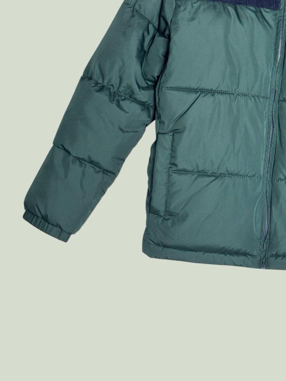 Old Navy Green Puffer Jacket with Navy Corduroy Yoke and Hood Boys XL 14-16 - Picture 5 of 11